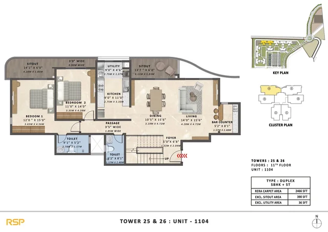 5 BHK floor plan at Tata Varnam