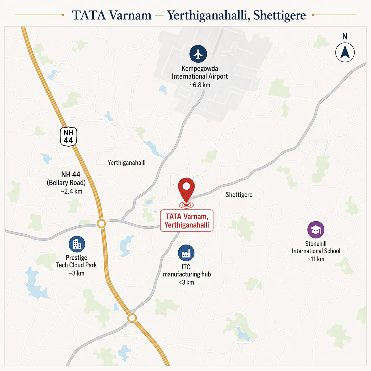 TATA Varnam location map at Yerthiganahalli, Shettigere, Bengaluru