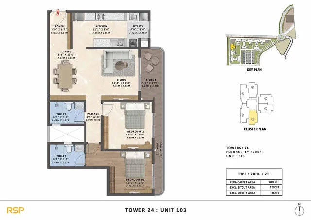 2 BHK floor plan at Tata Varnam