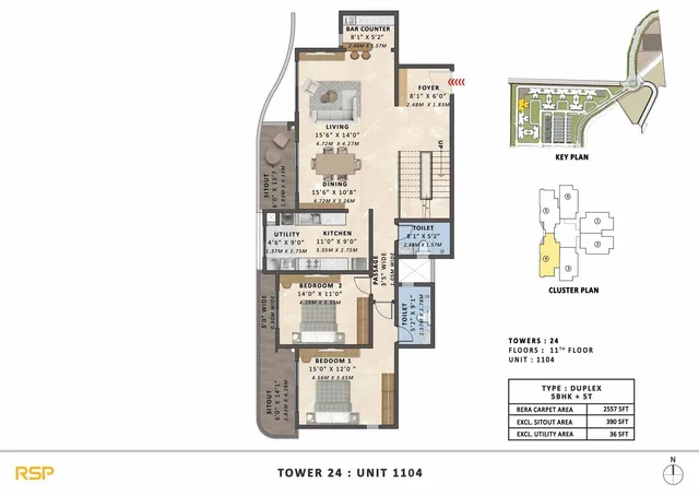 5 BHK duplex 2557 plan